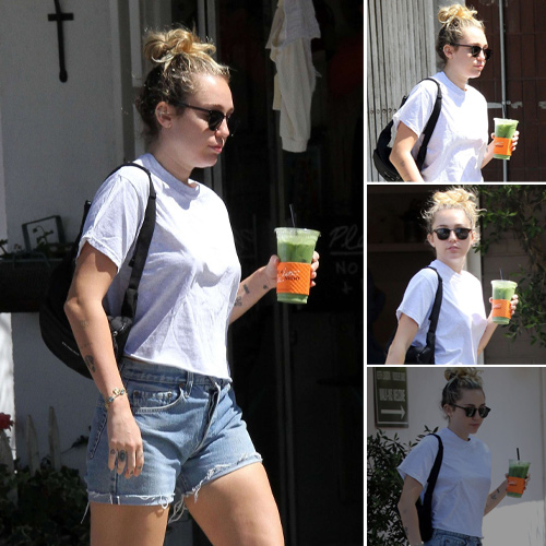 Miley Cyrus Rocks Denim Shorts Look While Visiting Studio in Studio City